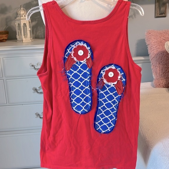 Comfort Colors Red Custom Tank Beach Flip Flops Top Small - Picture 2 of 10